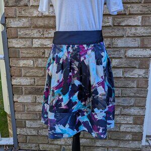 ⭐ Apostrophe Abstract Brushstroke Floral Tiered Skirt Size 2 Navy Purple Teal